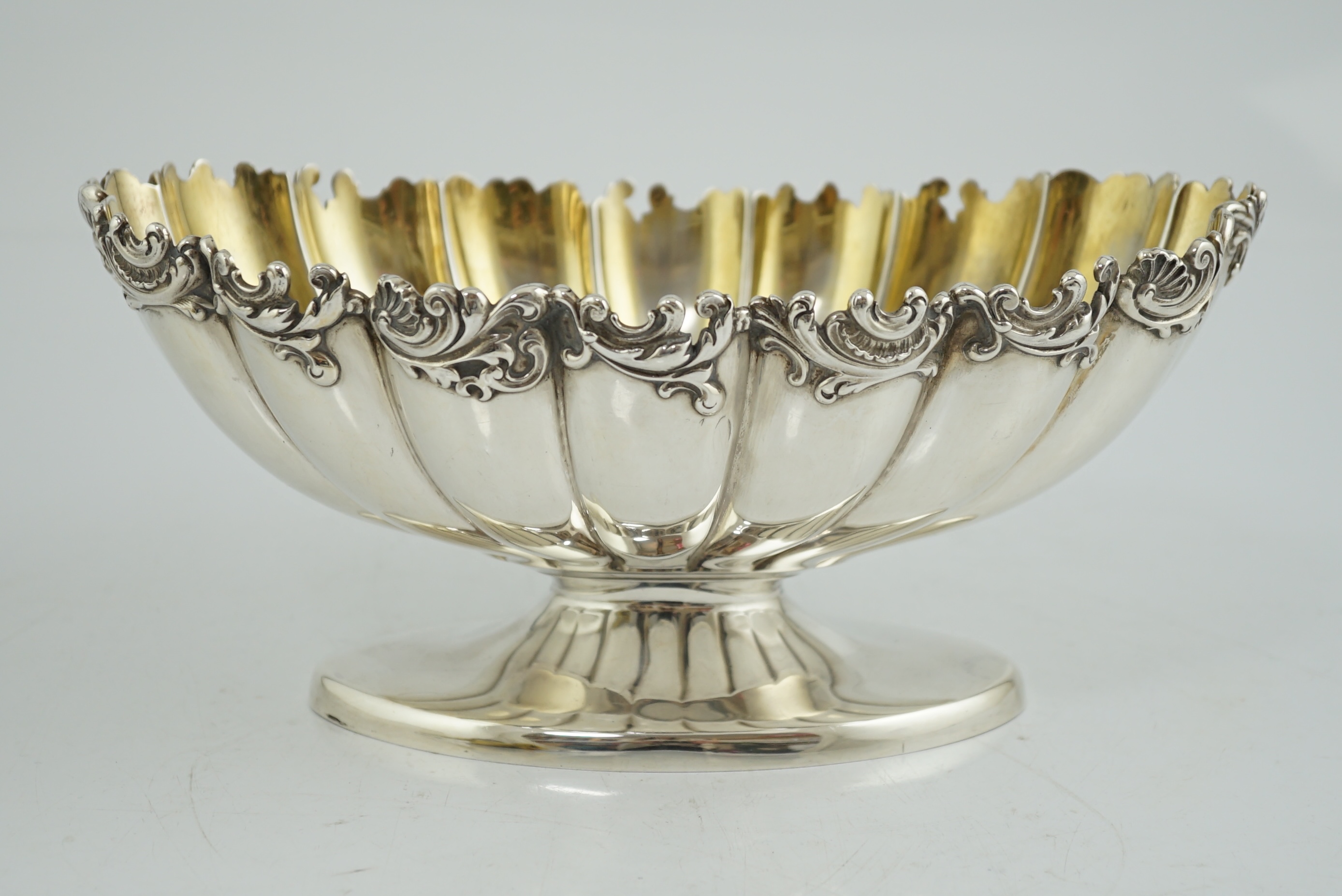 A late 19th century American sterling silver oval pedestal bowl, by Gorham Manufacturing Co